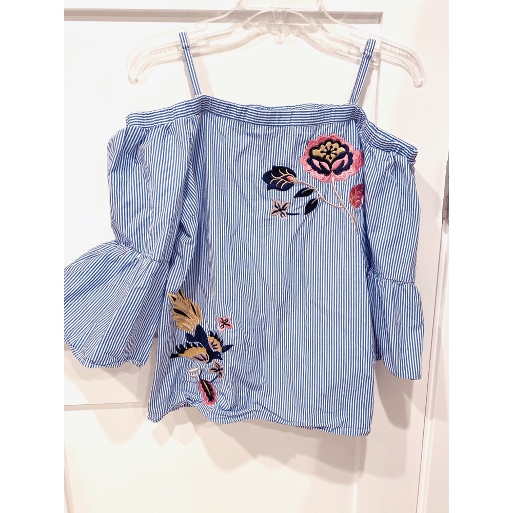 INC embroidered off shoulder shirt blouse S